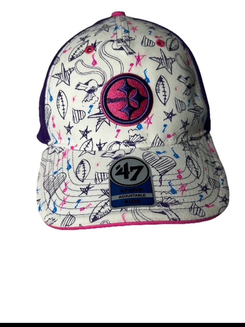 New Pittsburgh Steelers Kids Girls Hat Cap 47 Brand Doodle Graphic Logo Football